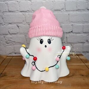 Christmas Ghost with Pink Beanie and Lights